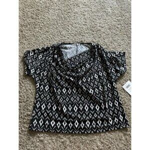 89th Madison Womens Black Bombo Diamonds Size Large Pull Over Top Career Casual